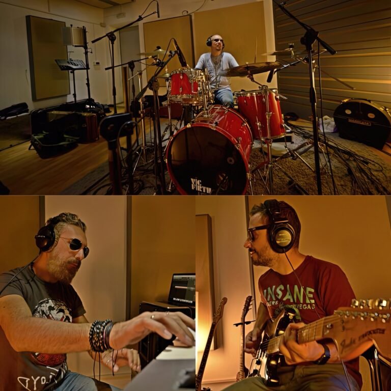 Band session: drums and musicians in Studio B